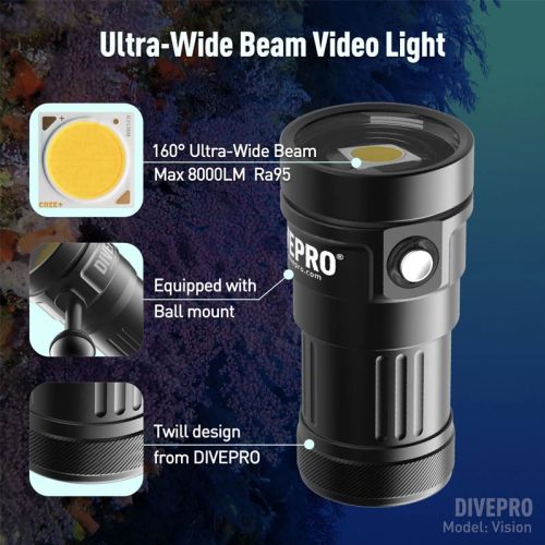 Divepro latarka foto/video Vision 3400 mAh 8000 lumenów (Vision)