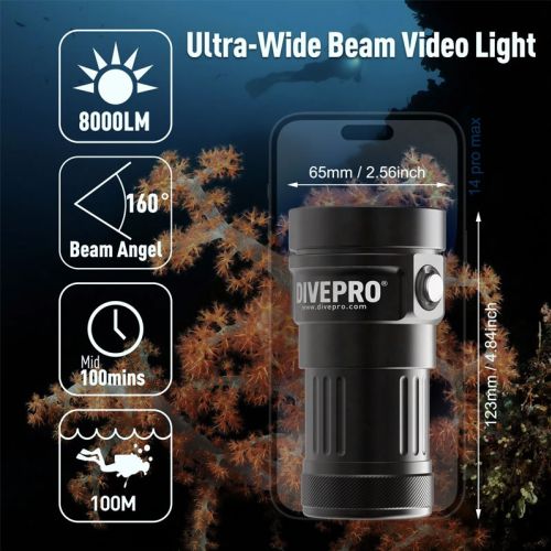 Divepro latarka foto/video Vision 3400 mAh 8000 lumenów (Vision)